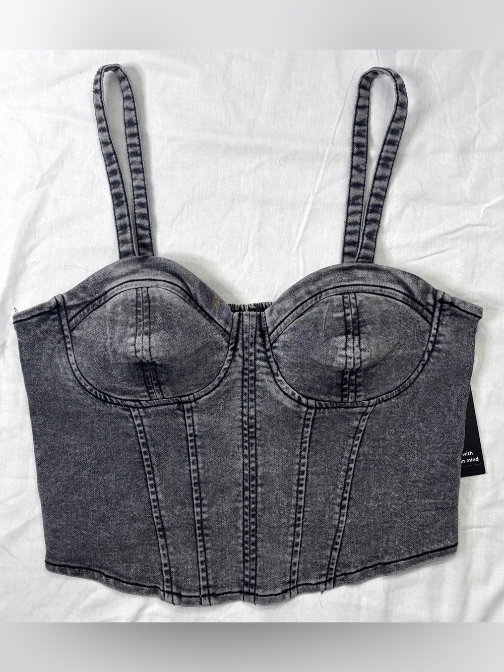 Acid Washed Black Denim Corset Crop Top